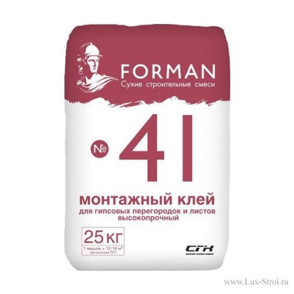 Монтажный клей для ГКЛ и ГПП, Forman №41 Зима 25кг( 1п=56 шт) - купить в Тамбове
